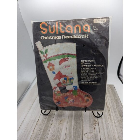 Sultana Christmas Needlecraft Kit Santa Train Jeweled Stocking 16" Polyester & C - Picture 6 of 10